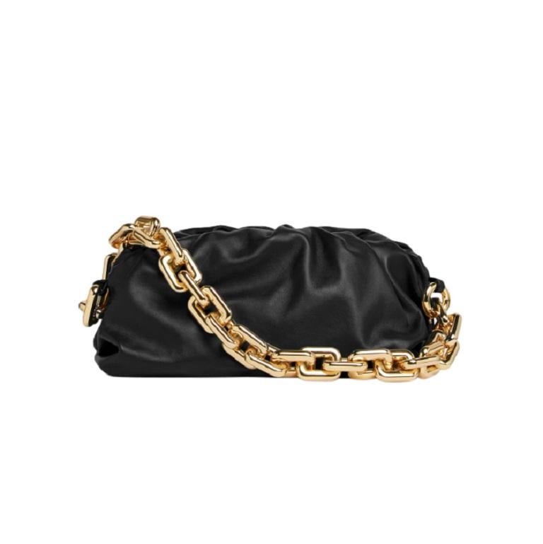 Bottega Veneta Chain Pouch Black Leather Shoulder Bag For Sale