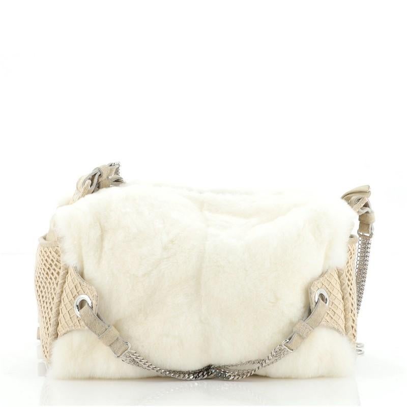 Bottega Veneta Chain Tassel Zip Shoulder Bag Fur and Suede Small In Good Condition In NY, NY