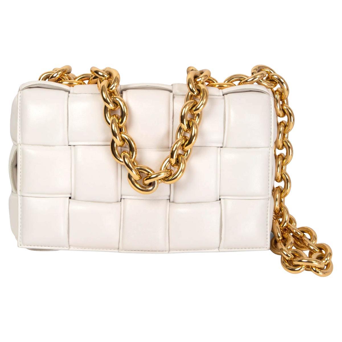 BOTTEGA VENETA Chalk ivory leather CHAIN CASSETTE Shoulder Bag