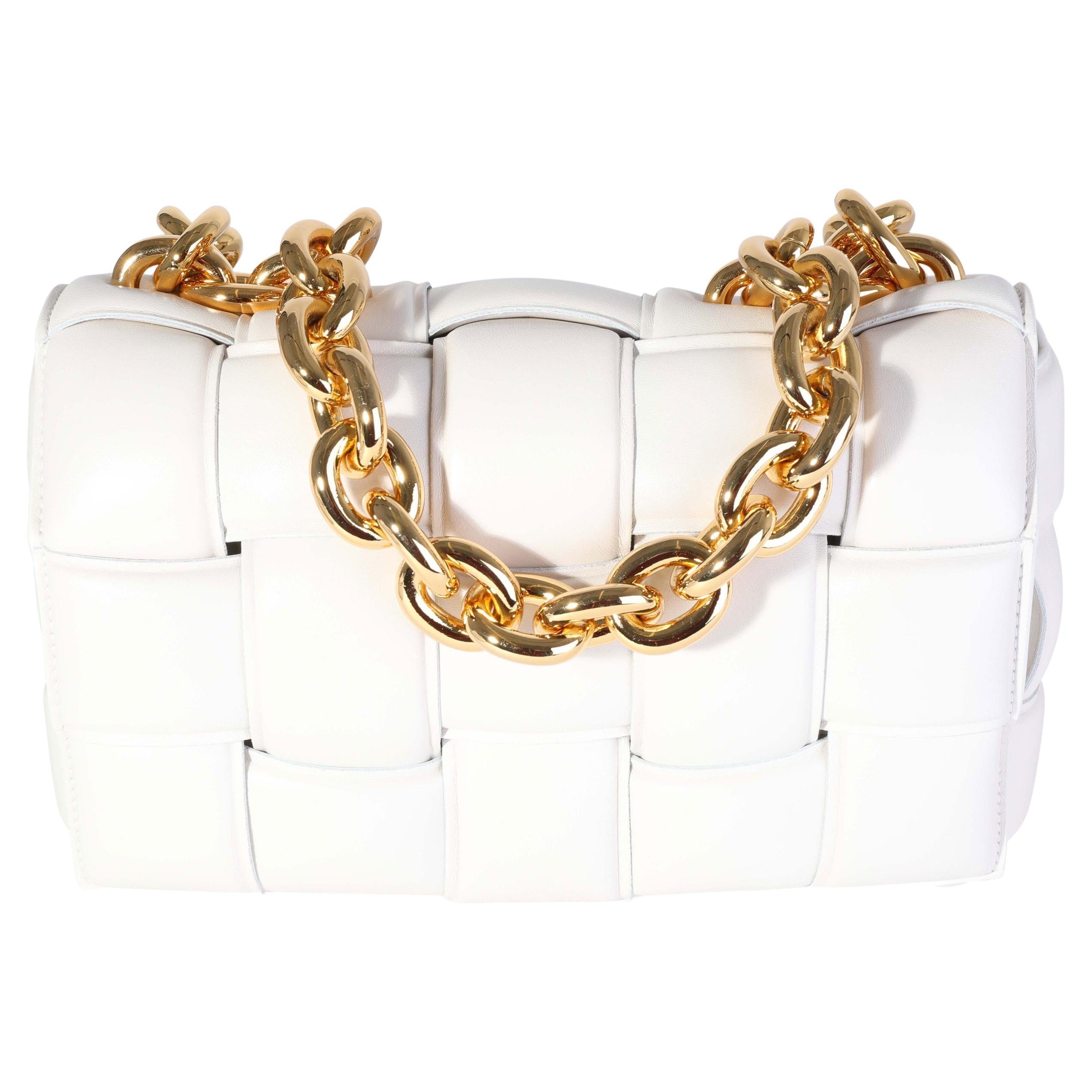 Bottega Cream Signature Lambskin Woven Shoulder Bag For Sale at