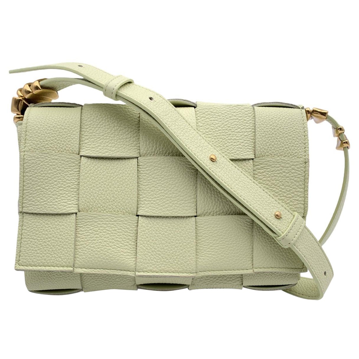 Bottega Veneta Champagne Leather Intreccio Cassette Shoulder Bag