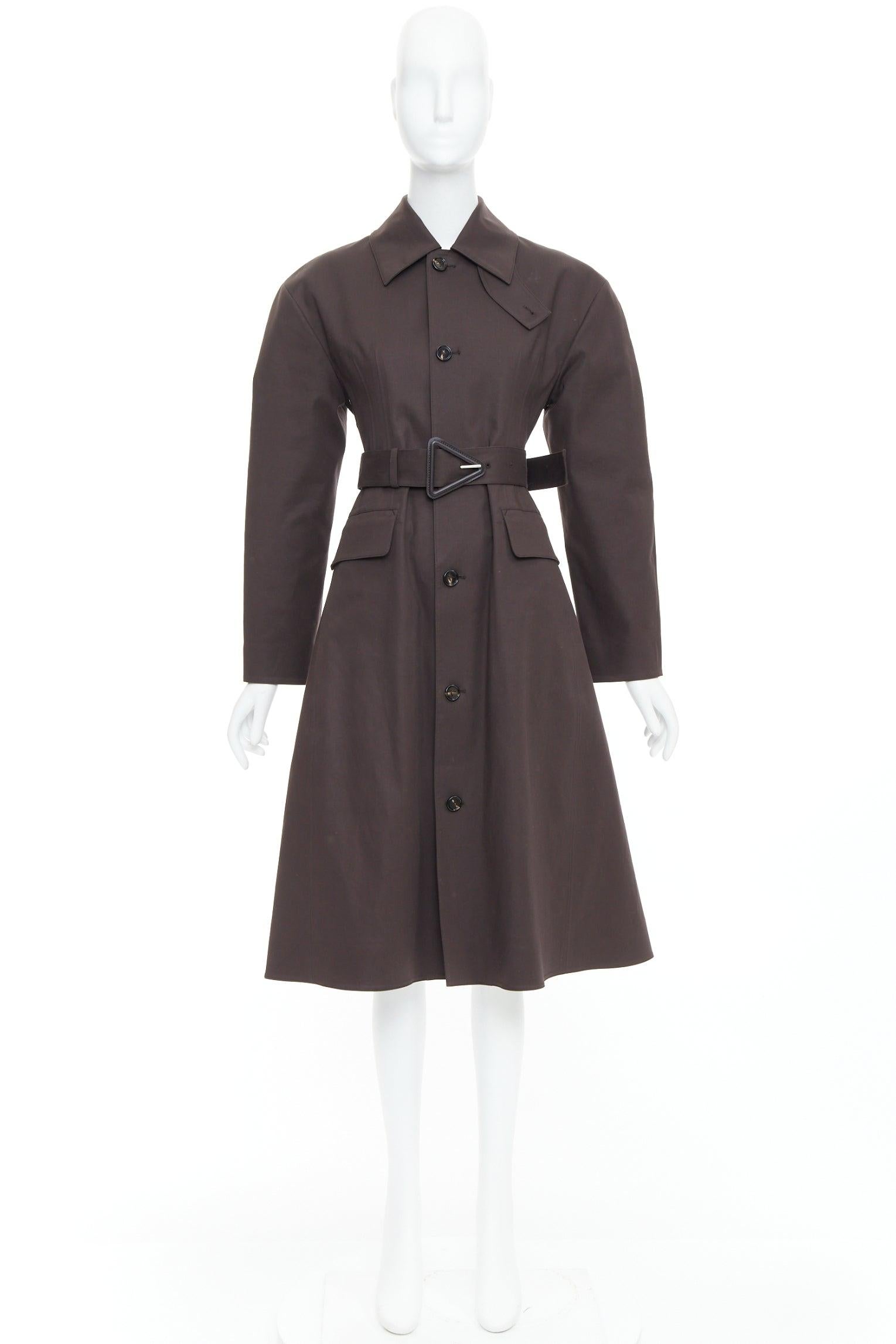 BOTTEGA VENETA gabardina con cintura de corsé en mezcla de algodón recubierto de carbón IT36 XXS en venta 5