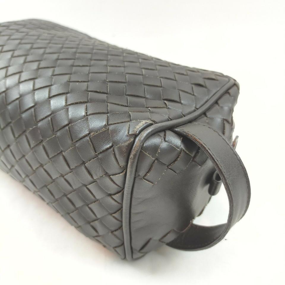 Women's Bottega Veneta Charcoal Intrecciato Woven Leather Cosmetic Pouch Make Up Case 86