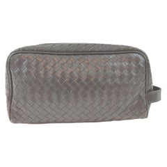 Bottega Veneta Charcoal Intrecciato Woven Leather Cosmetic Pouch Make Up Case 86