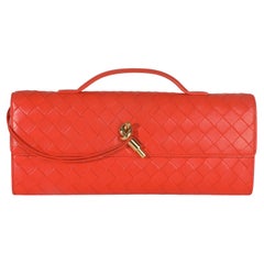 Bottega Veneta Cherry Tomato Nappa Intrecciato Long Andiamo Top Handle Clutch