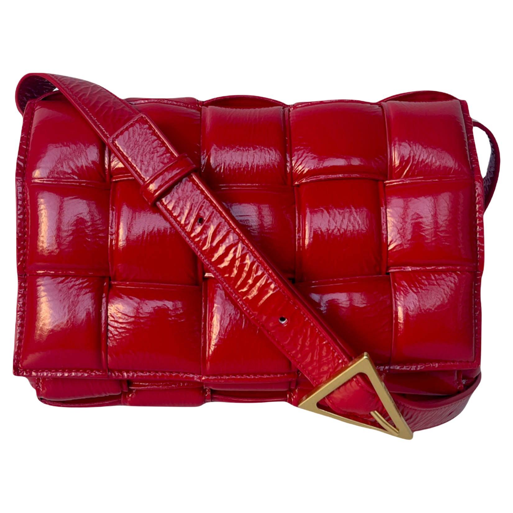 Bottega Veneta Chili Red Patent Maxi Intrecciato Padded Cassette Crossbody Bag
