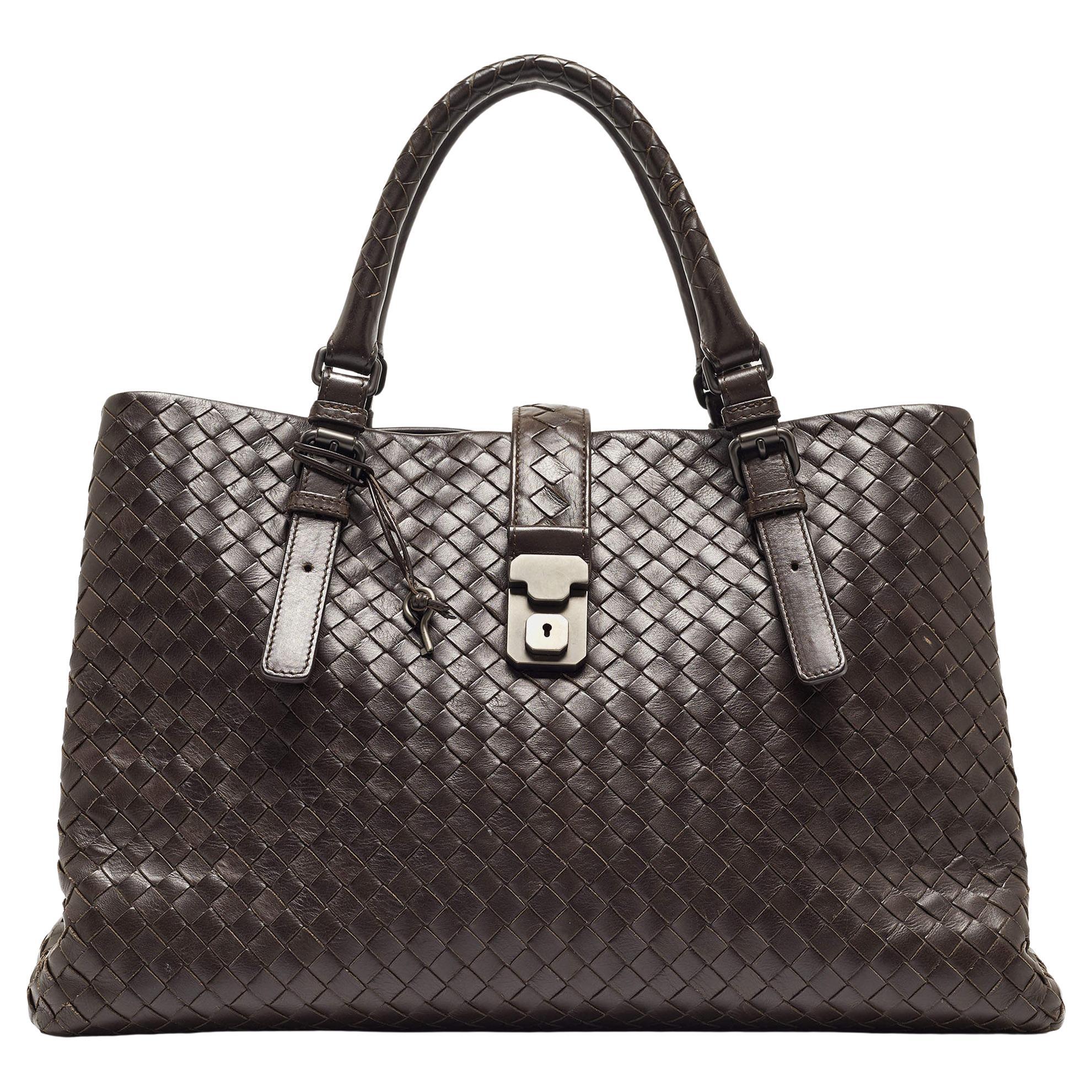 Bottega Veneta Choco Brown Intrecciato Leather Medium Roma Tote For Sale