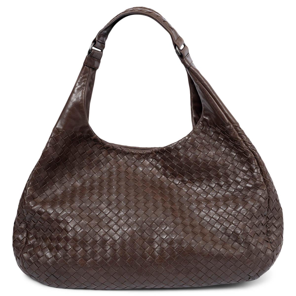 Black BOTTEGA VENETA chocolate brown INTRECCIATO leather CAMPANA LARGE Hobo Bag