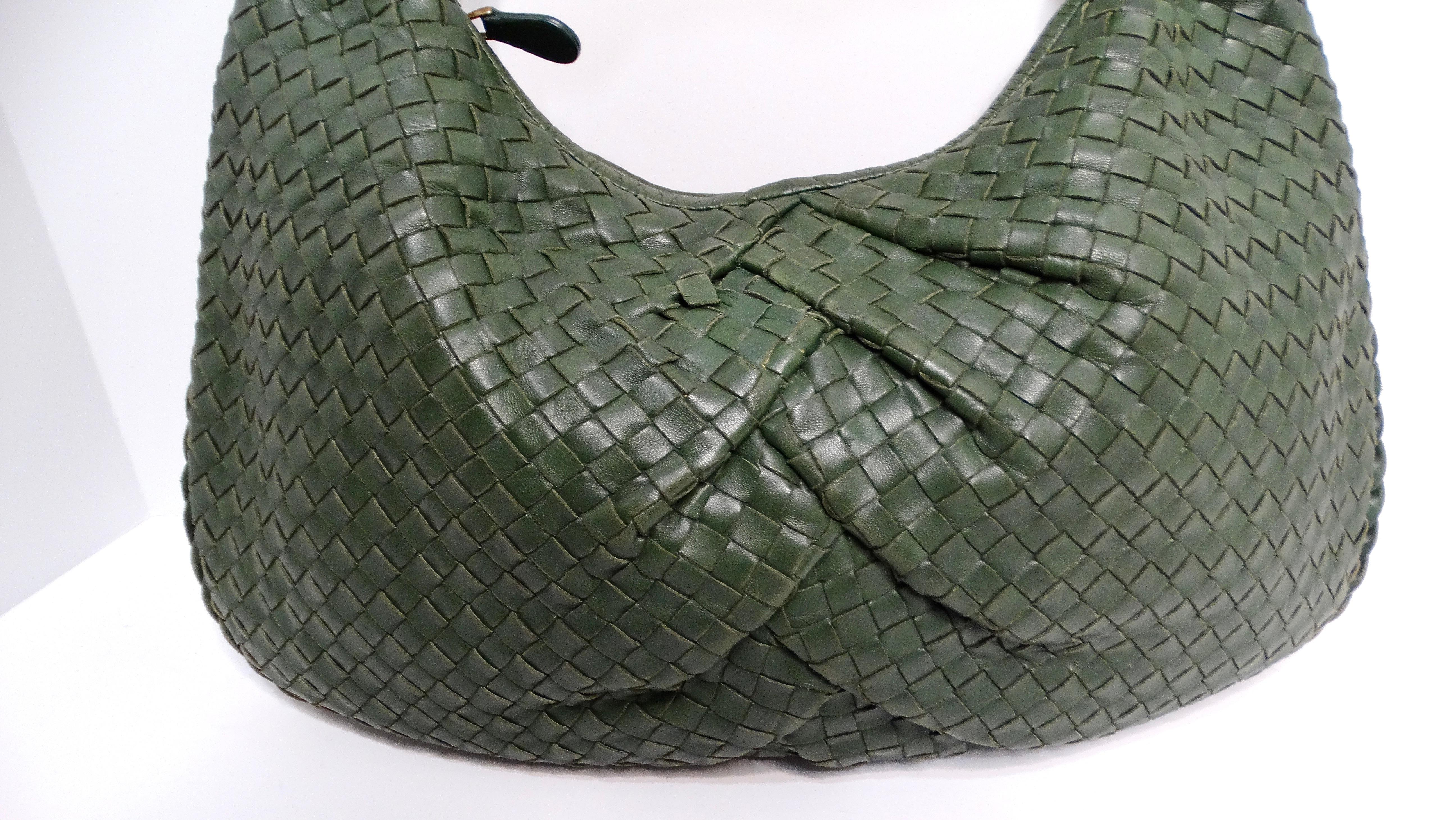 Black Bottega Veneta Circa 1990s Green Intrecciato Leather Woven Hobo Bag