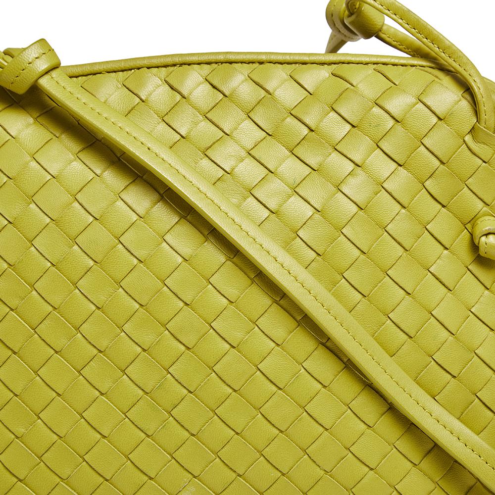 Women's Bottega Veneta Citrus Yellow Intrecciato Leather Nodini Crossbody Bag