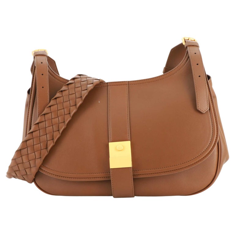 Bottega Clasp Flap Shoulder Bag Leather with Intrecciato Detail