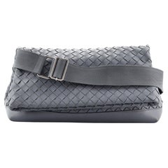 Bottega Veneta Classic Fold Over Messenger Bag Intrecciato Leather Large