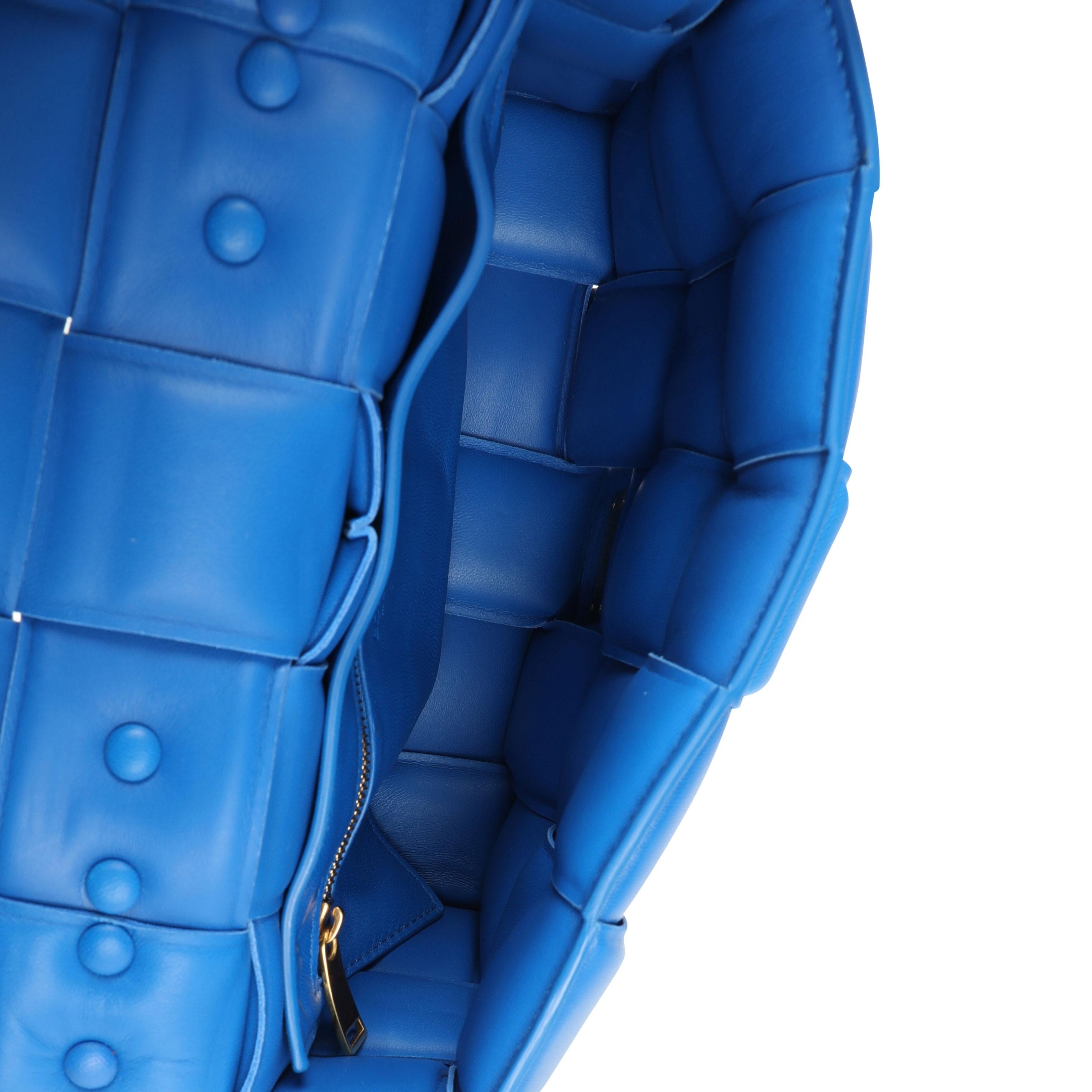 Blue Bottega Veneta Cobalt Maxi Intrecciato Leather Chain Cassette Bag