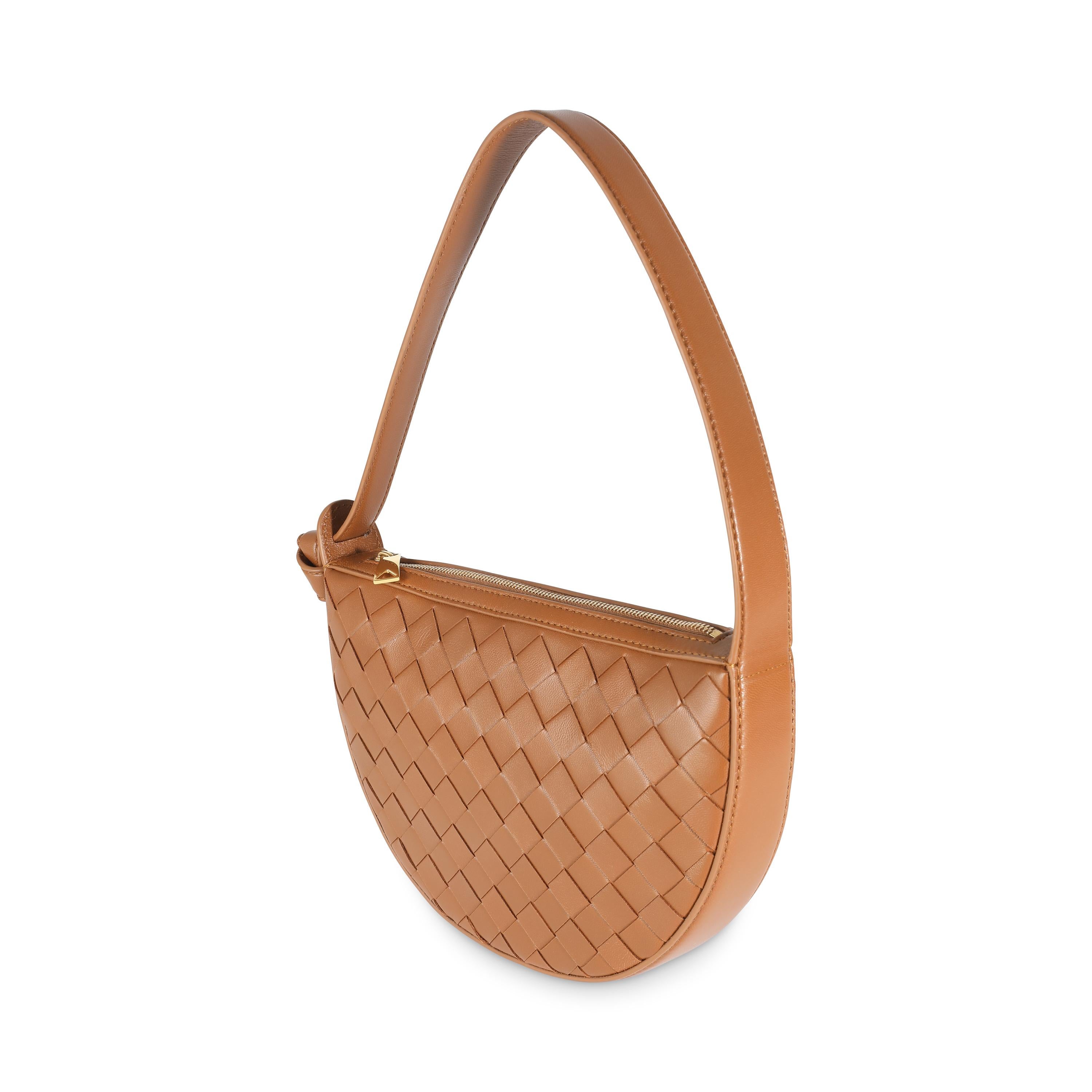 Bottega Veneta Cognac Intrecciato Nappa Mini Sunrise Bag In Excellent Condition For Sale In New York, NY