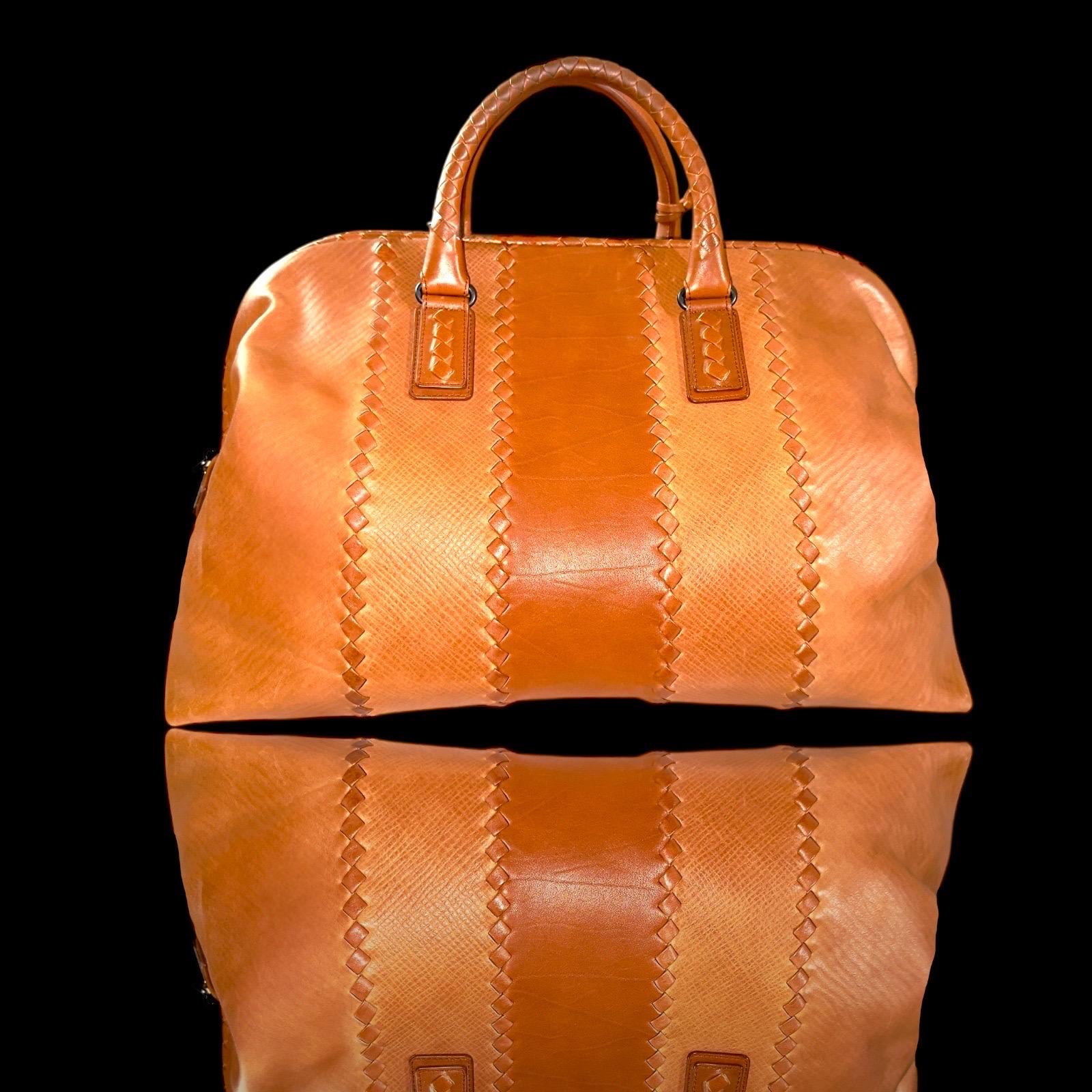 BOTTEGA VENETA Bolso de viaje Weekender de piel antigua tejida Intrecciato coñac Naranja en venta