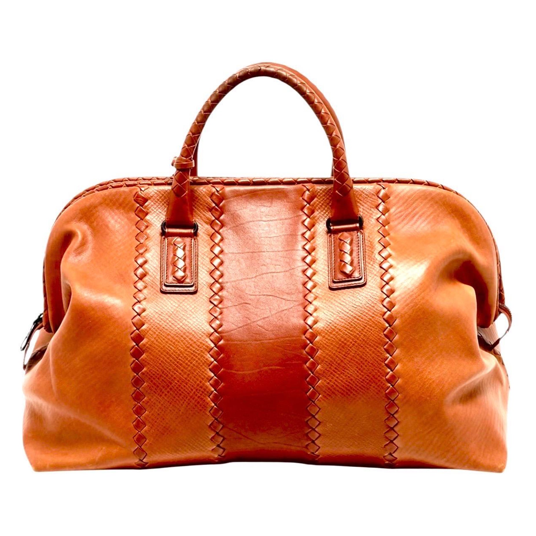BOTTEGA VENETA Bolso de viaje Weekender de piel antigua tejida Intrecciato coñac en venta