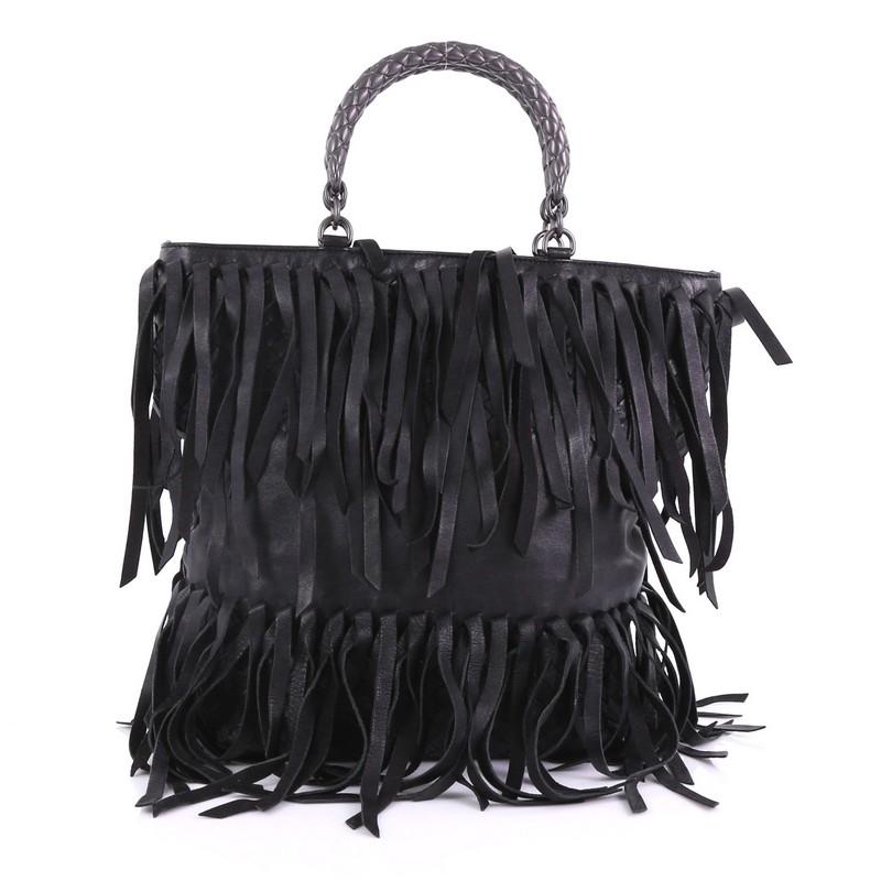 Bottega Veneta Convertible Tote Fringe Intrecciato Nappa Small In Good Condition In NY, NY