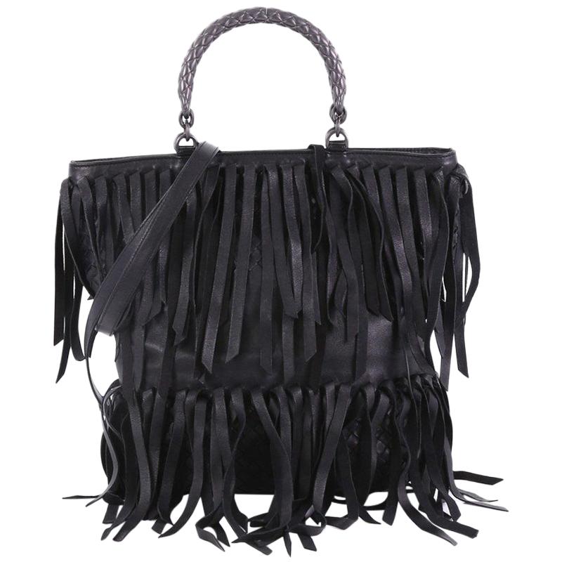 Bottega Veneta Convertible Tote Fringe Intrecciato Nappa Small