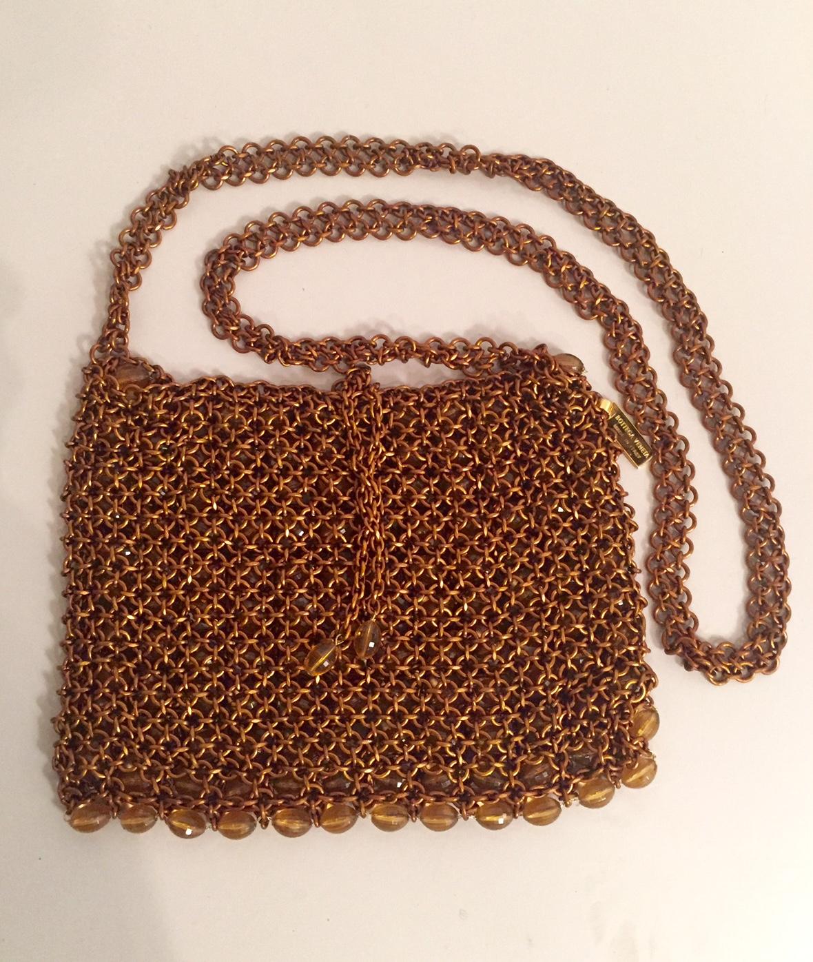 Bottega Veneta Copper Chain and Woven Bead Cross Body Shoulder Bag In Excellent Condition In New Hope, PA