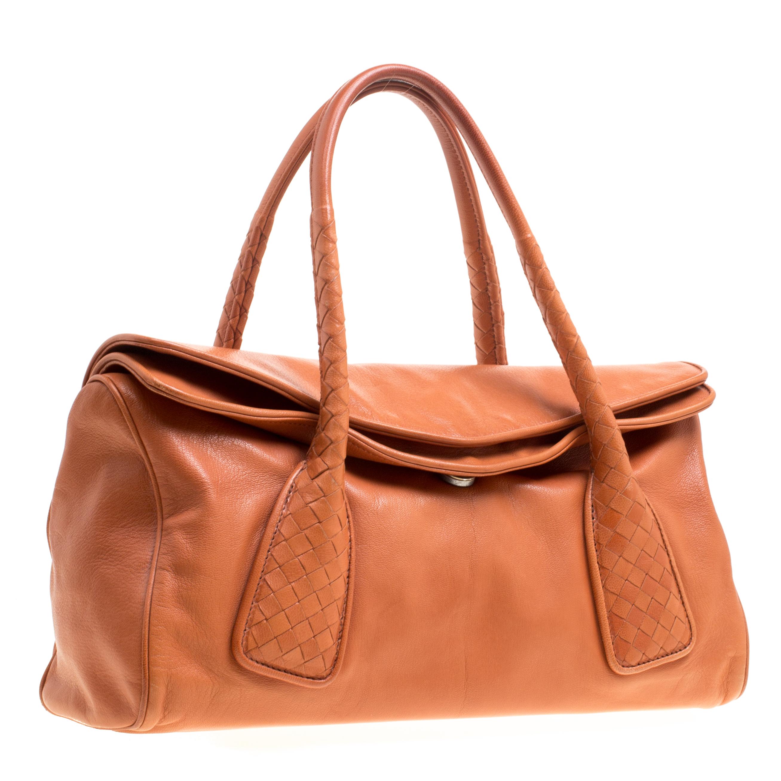 Orange Bottega Veneta Copper Leather Satchel