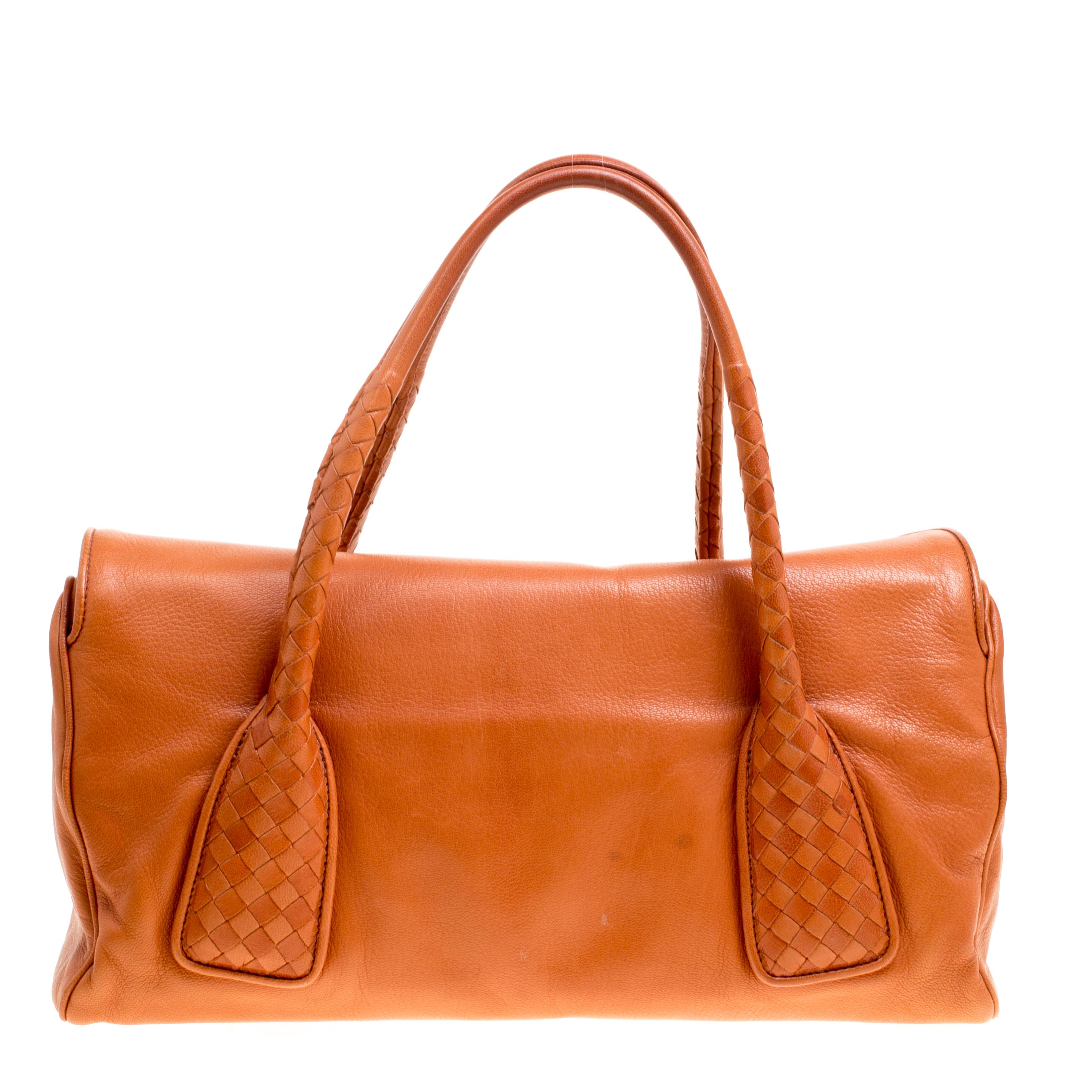 Bottega Veneta Copper Leather Satchel In Good Condition In Dubai, Al Qouz 2