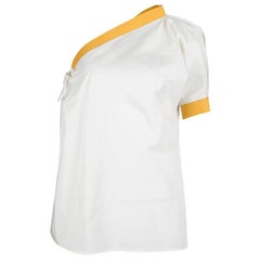 Bottega Veneta Cream and Yellow Tie Detail One Shoulder Top S
