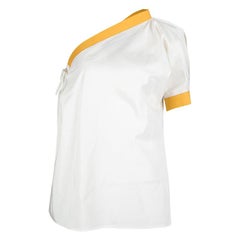 Bottega Veneta Cream and Yellow Tie Detail One Shoulder Top S