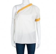 Bottega Veneta - Top monospalla con dettaglio cravatta giallo e crema S