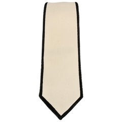 BOTTEGA VENETA Cream & Black Woven Silk Painted Outline Skinny Tie