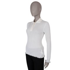 BOTTEGA VENETA cream cashmere silk 2022 RIB-KNIT POLO Sweater XS
