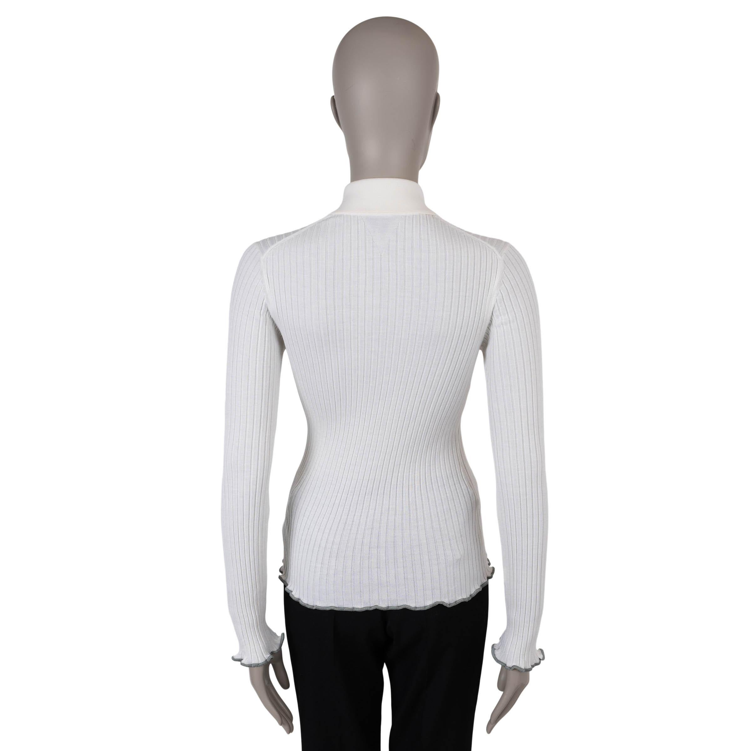 Gray BOTTEGA VENETA cream cashmere silk 2022 RIB-KNIT POLO Sweater XS For Sale