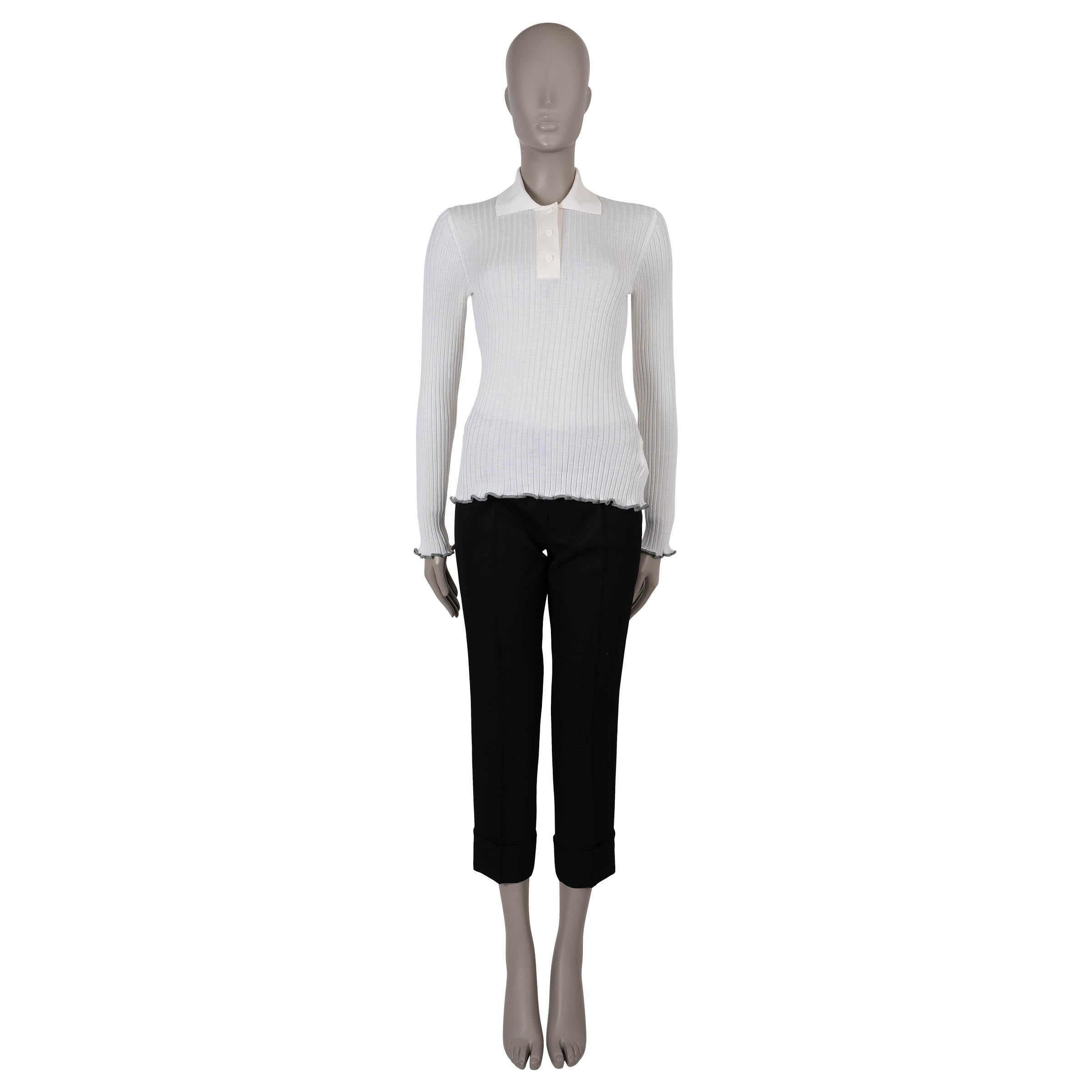 BOTTEGA VENETA cream cashmere silk 2022 RIB-KNIT POLO Sweater XS In Excellent Condition For Sale In Zürich, CH