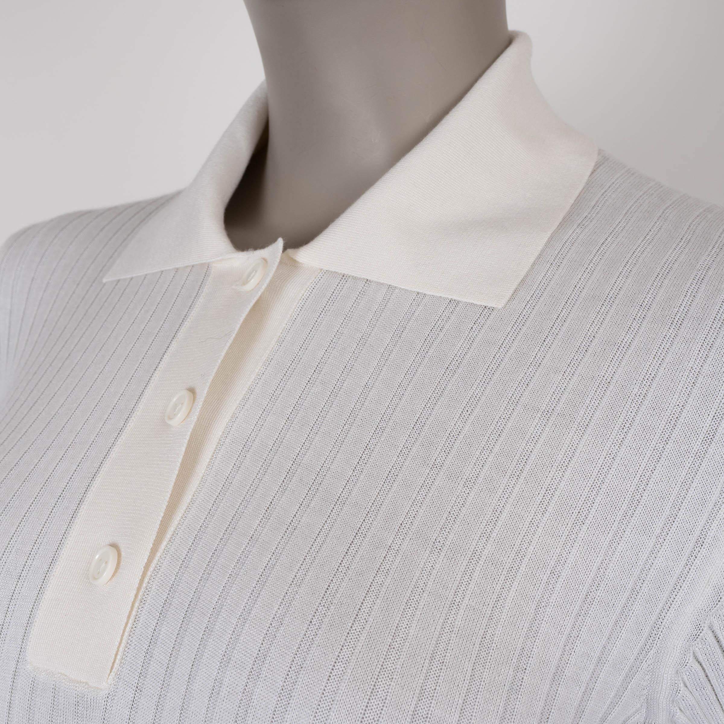 Women's BOTTEGA VENETA cream cashmere silk 2022 RIB-KNIT POLO Sweater XS For Sale