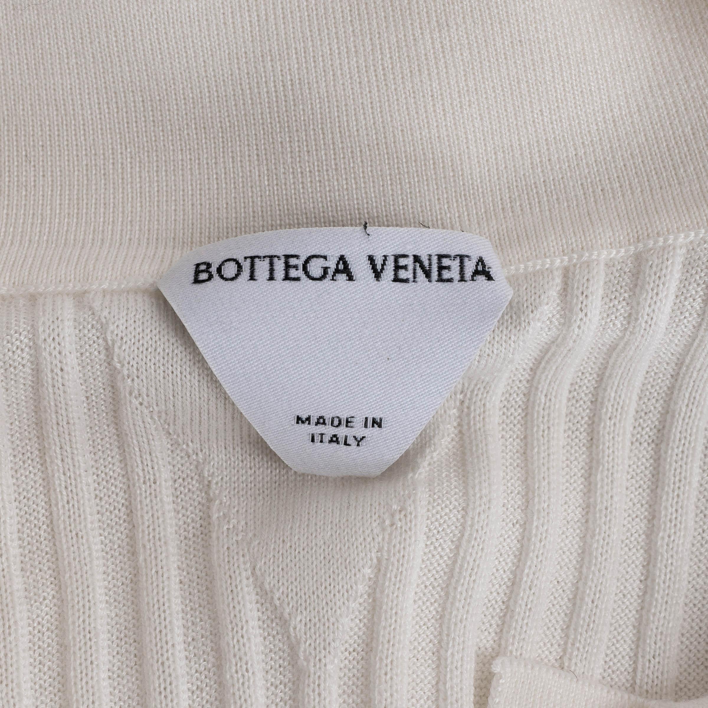BOTTEGA VENETA cream cashmere silk 2022 RIB-KNIT POLO Sweater XS For Sale 2