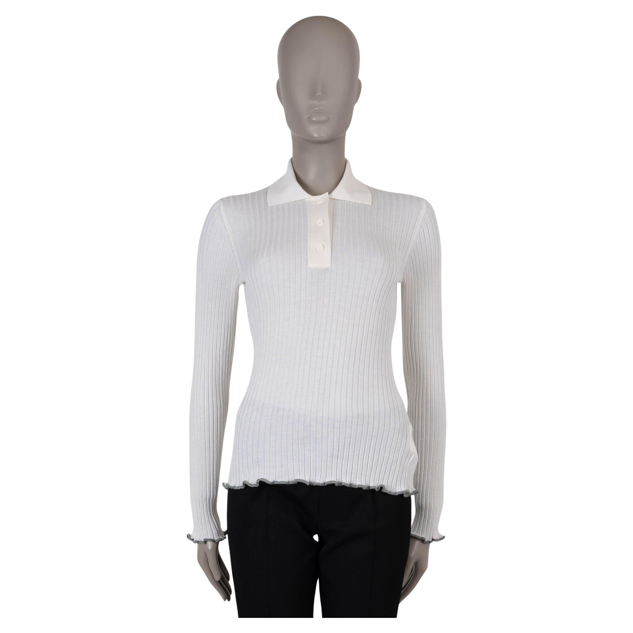 BOTTEGA VENETA cream cashmere silk 2022 RIB-KNIT POLO Sweater XS For Sale