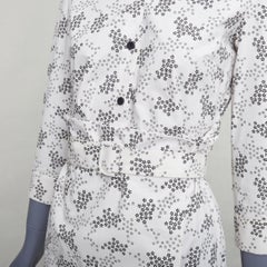 BOTTEGA VENETA Cremefarbenes Hemdkleid aus Baumwolle mit Blumenmuster und Gürtel IT38 XS