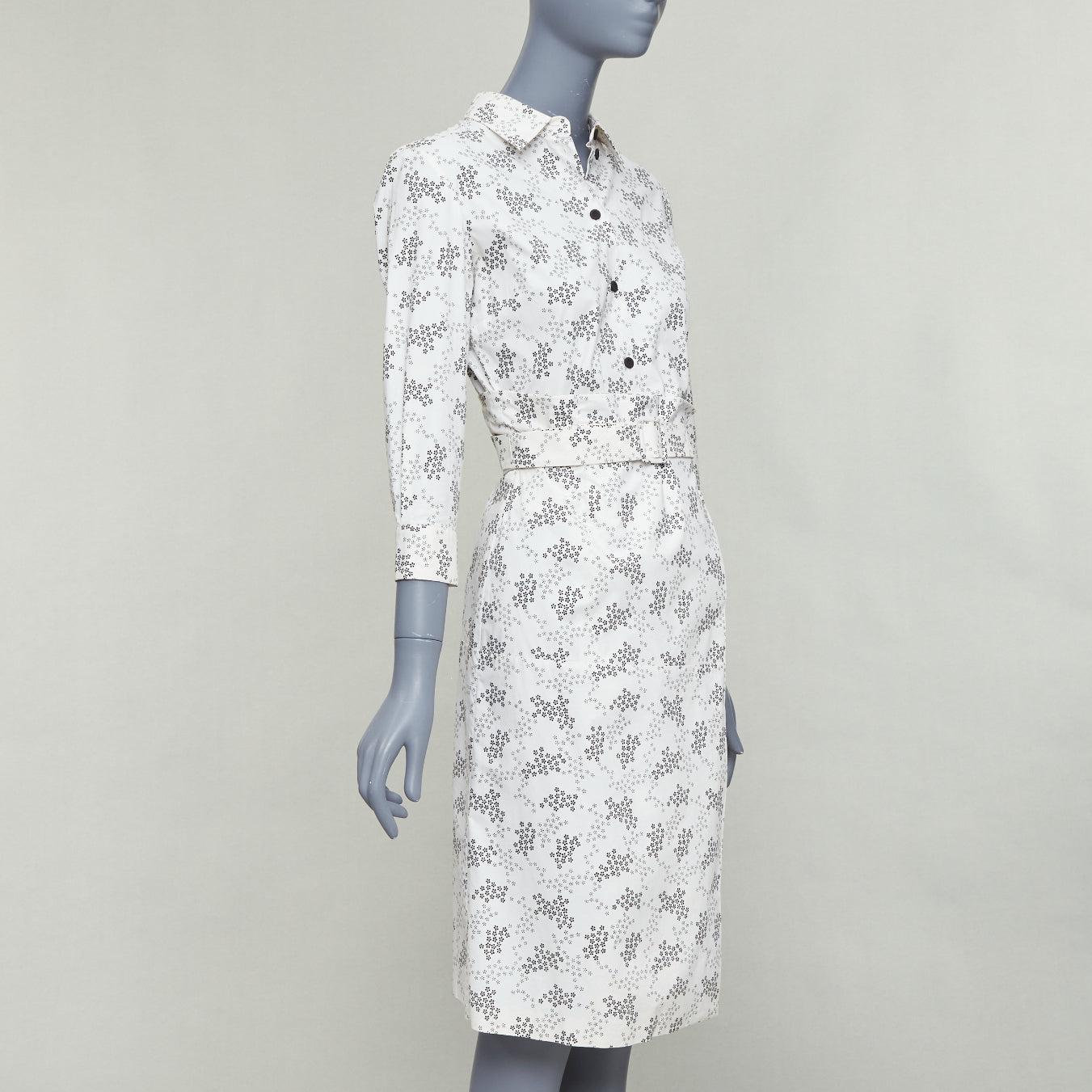 BOTTEGA VENETA cream cotton floral print wrap belted shirt dress IT38 XS (Grau) im Angebot