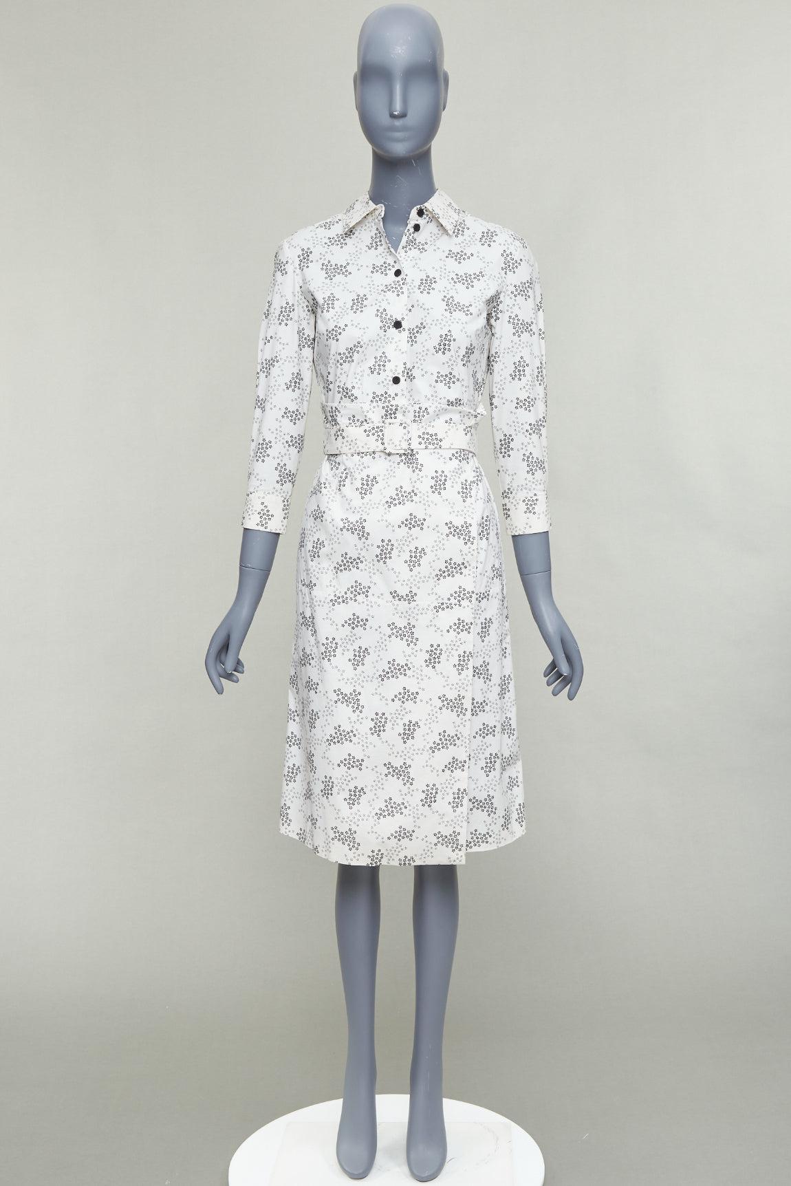BOTTEGA VENETA cream cotton floral print wrap belted shirt dress IT38 XS im Angebot 4
