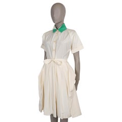 BOTTEGA VENETA cream cotton & silk 2019 BELTED SHIRT Dress 42 M