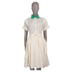 BOTTEGA VENETA cream cotton 
silk 2019 BELTED SHIRT Dress 42 M