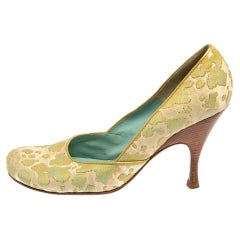 Bottega Veneta Cream/Green Fabric And Leather Pumps Size 38