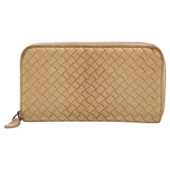 Bottega Veneta Cream Intrecciato Leather Zip Around Wallet