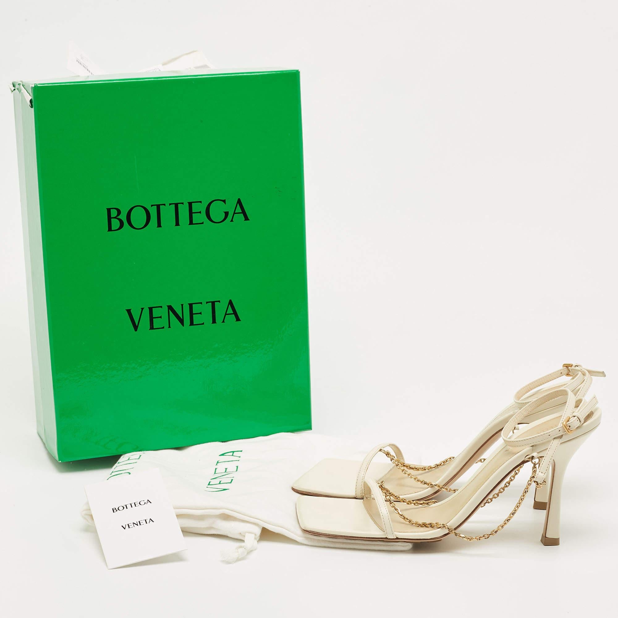 Bottega Veneta Cream Leather Chain Ankle Strap Sandals 5
