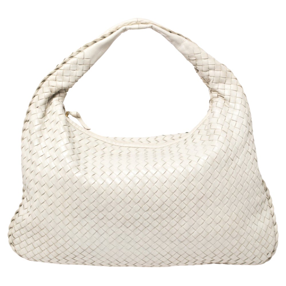 Bottega Veneta Creme Leder Medium Veneta Hobo