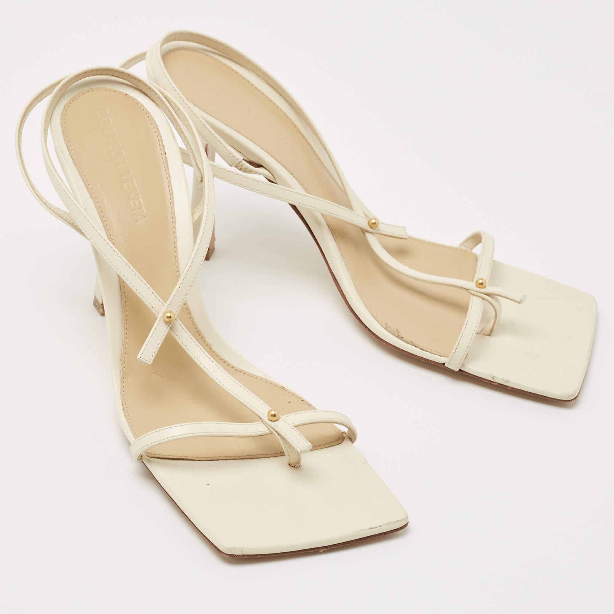 Bottega Veneta Cream Leather Stretch T-strap Sandals Size 38 1