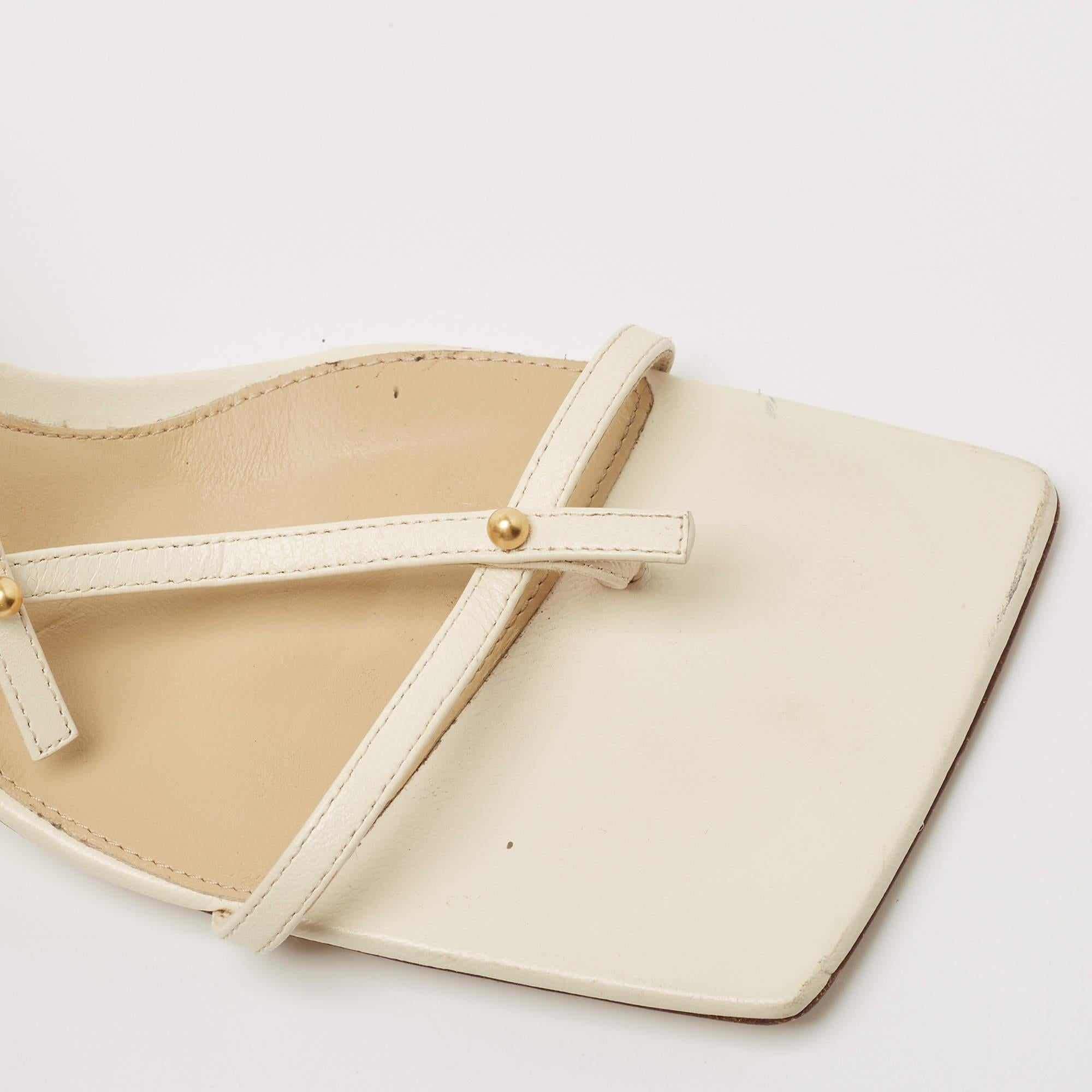 Bottega Veneta Cream Leather Stretch T-strap Sandals Size 38 2