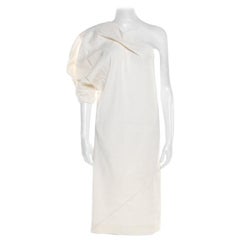 Bottega Veneta Cream Linen Silk One Shoulder Shift Dress S