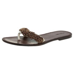 Bottega Veneta Cream Nubuck Leather Embellished Thong Flats Size 39.5
