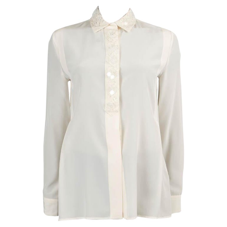 BOTTEGA VENETA seda crema 2017 CRISTALES Y PERLAS Blusa Camisa 38 XS