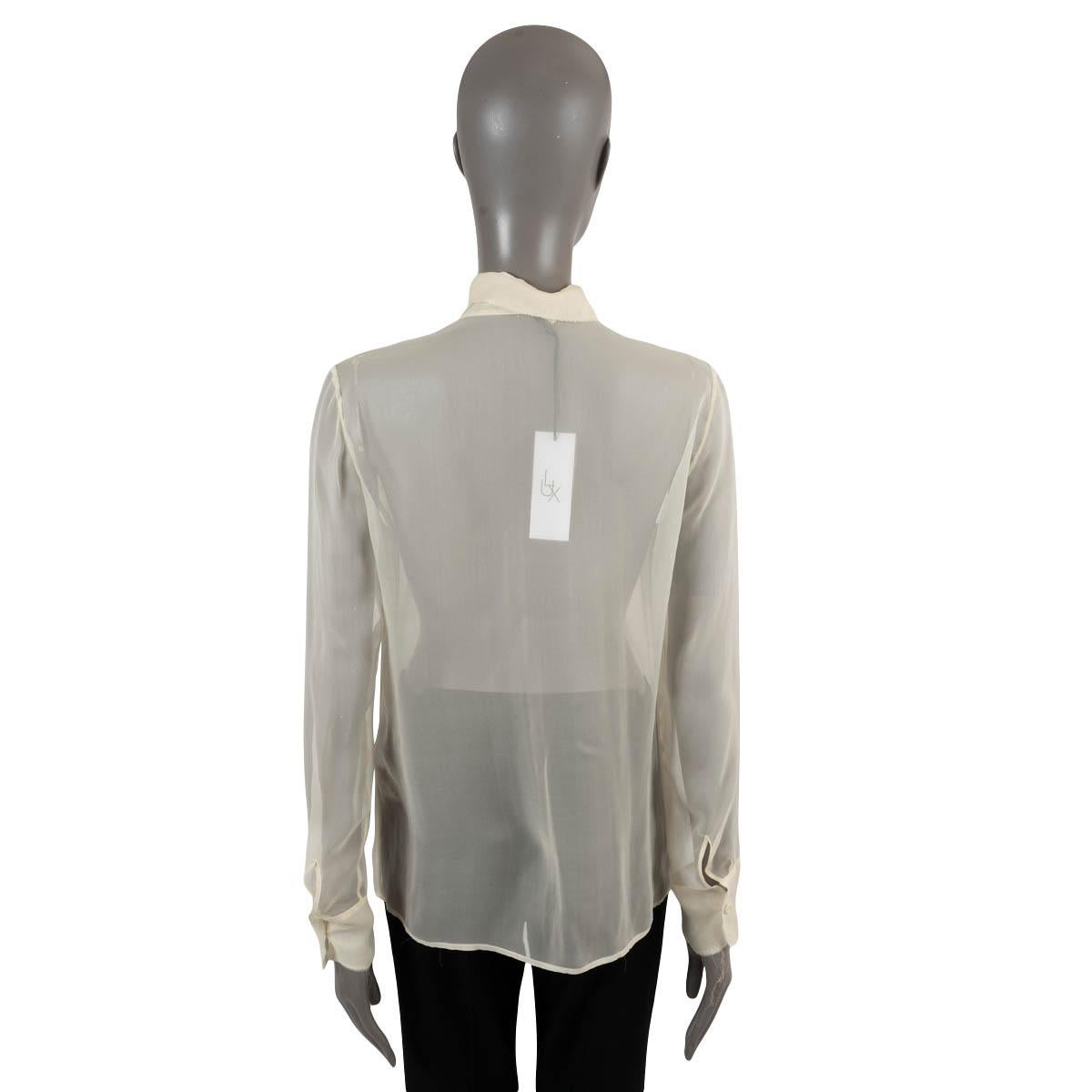 BOTTEGA VENETA cream silk FRAYED SHEER Blouse Shirt 40 S In Excellent Condition For Sale In Zürich, CH